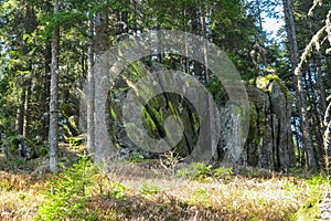 Grossofen - Scenic view of massive rock formation called Grossofen surrounded by idyllic forest in Modriach, Hebalm, Kor Alps