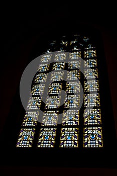 Stained glass window in Grote Kerk, Haarlem
