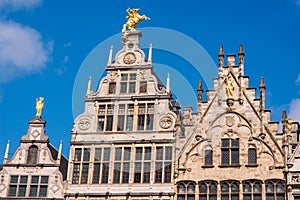 Grote Markt, Antwerp, city square with the town hall, carefully designed guilds of the 16th century, many restaurants and cafes.