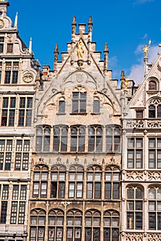 Grote Markt, Antwerp, city square with the town hall, carefully designed guilds of the 16th century, many restaurants and cafes.