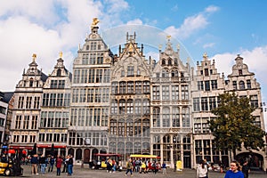 Grote Markt, Antwerp, city square with the town hall, carefully designed guilds of the 16th century, many restaurants and cafes.