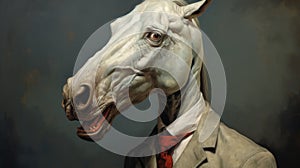 Grotesque Caricature: A Scary And Creepy Horse In A Suit