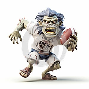 Grotesque Caricature: Zombie Running With Football In 3d