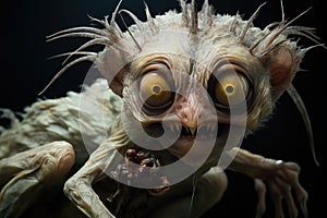 Grotesque creature on black background