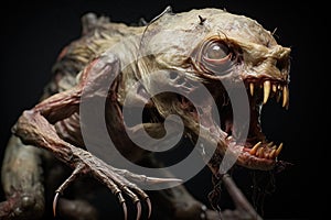 Grotesque creature on black background