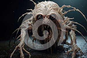 Grotesque creature on black background