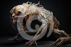 Grotesque creature on black background