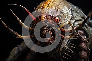 Grotesque creature on black background