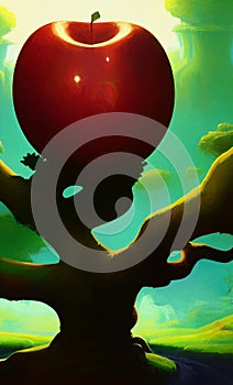 Grotesque giant apple tree - digital art