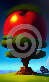 Grotesque giant apple tree - digital art