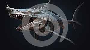 Grotesque Hybrid: 3d Shark-wyvern Render With Mechanical Realism