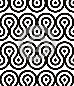 Grotesque waves seamless pattern, black and white retro style geometric vector background