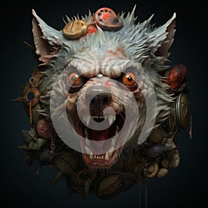 Grotesque Wolf Head Art: A Fusion Of Goblincore And Explosive Wildlife