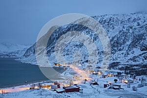 Grotfjord Village In The Winter Time, Kvaloya, Troms, Norway