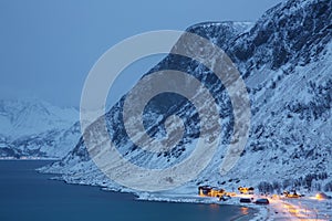 Grotfjord Village In The Winter Time, Kvaloya, Troms, Norway