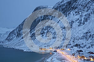 Grotfjord Village In The Winter Time, Kvaloya, Troms, Norway