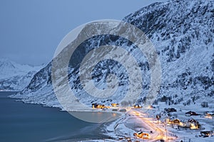 Grotfjord Village In The Winter Time, Kvaloya, Troms, Norway