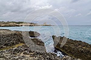 Grotta della Poesia coast cliff, Salento, Apulia, Italy