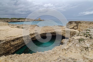 Grotta della Poesia coast cliff, Salento, Apulia, Italy