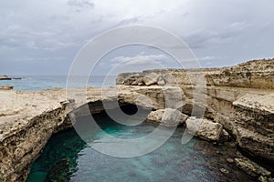 Grotta della Poesia coast cliff, Salento, Apulia, Italy