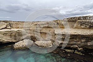 Grotta della Poesia coast cliff, Salento, Apulia, Italy