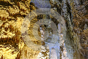 Grotta di Frasassi, Genga, Italy. inside one of the most extensive caves in Italy. Stalactites and stalagmites