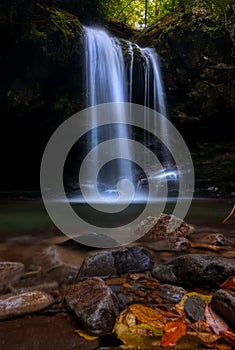 Grotto Falls from the front showing rocks