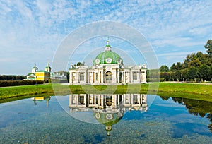 The Grotto Pavilion with reflection in park Kuskovo