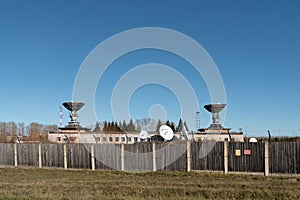 The ground-based complex of satellite-dish reflector transceiver stations
