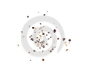 Ground black pepper on a white background top view