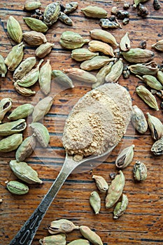 Ground cardamom in a spoon