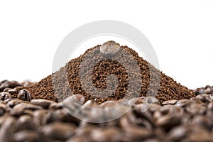 Ground coffee and coffee beans