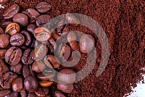 Ground coffee and grain