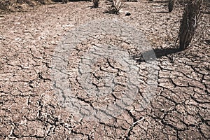 The ground cracks caused by drought caused by water shortages