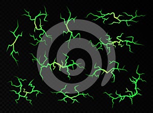 Ground cracks with magic green light, magic spell concept.