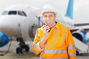 Ground Crew Talking On Walkie-talkie