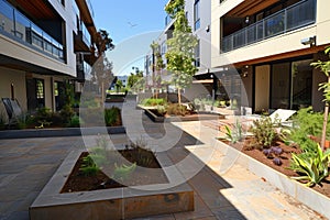 ground floor patios with privacy landscaping at a deluxe complex