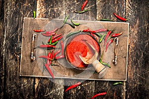 Ground hot chili pepper in a bowl.