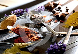 Spices on spoons