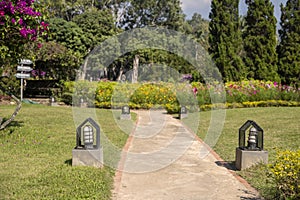 Ground lantern lighting marble walkway in the  park