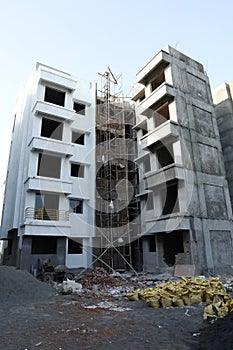 A ground level view of an under construction building
