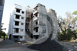 A ground level view of an under construction building