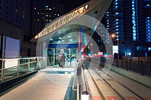 The ground pavilion in Dubai metro station. Night scene