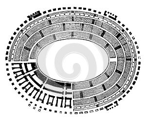 Ground Plan of the Colosseum,  representation of the Tiers of Seats, vintage engraving