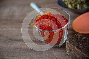 Ground red culinary condiment made from annatto Bixa orellana