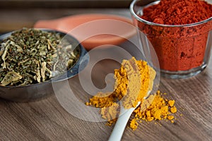 Ground red culinary condiment made from annatto Bixa orellana