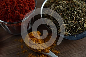 Ground red culinary condiment made from annatto Bixa orellana