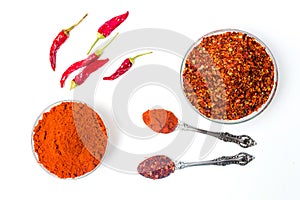 Ground red pepper in a bowl isolated