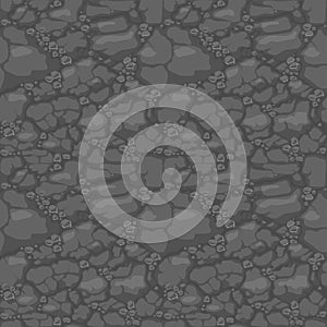 Ground seamless pattern, gray soil with stones texture for game ui.