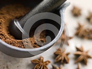 Ground Star Anise in a Pestle and Mortar